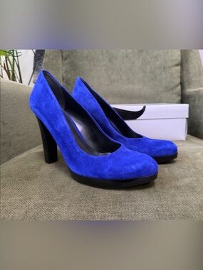 Nine West Royal Blue Suede Block Heel Pumps